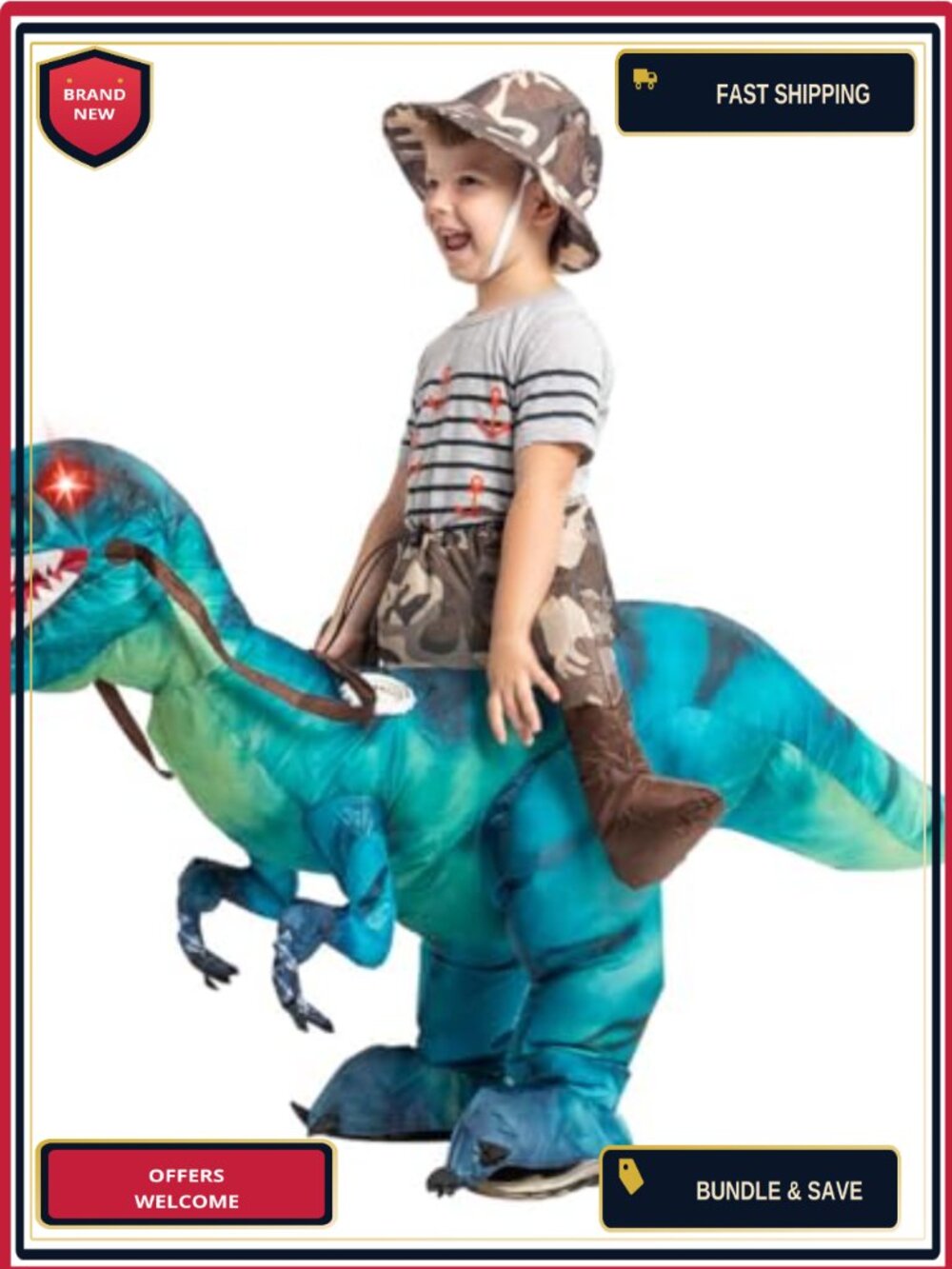 Inflatable Dinosaur Costume for Kids Halloween Blow Up T-Rex